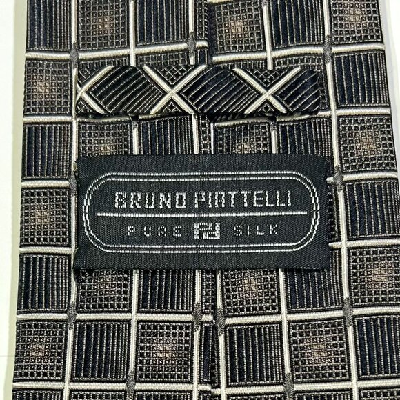 Bruno Piattelli - Men's Neck Tie - Black & Brown Squares - Pure Silk Handmade - Picture 5 of 8